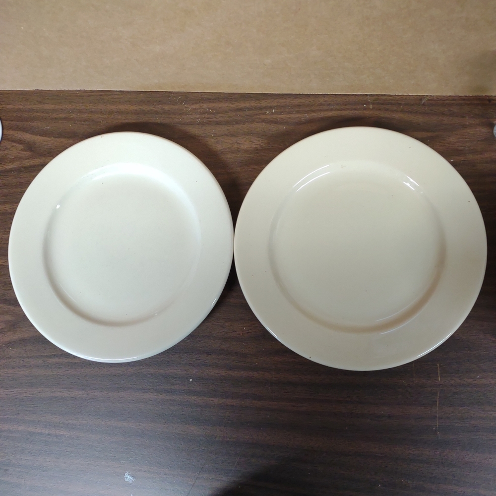 Lot of 2 Vintage Vitrified Jac-Tan Jackson China 9' Luncheon Plate Tan Color.
